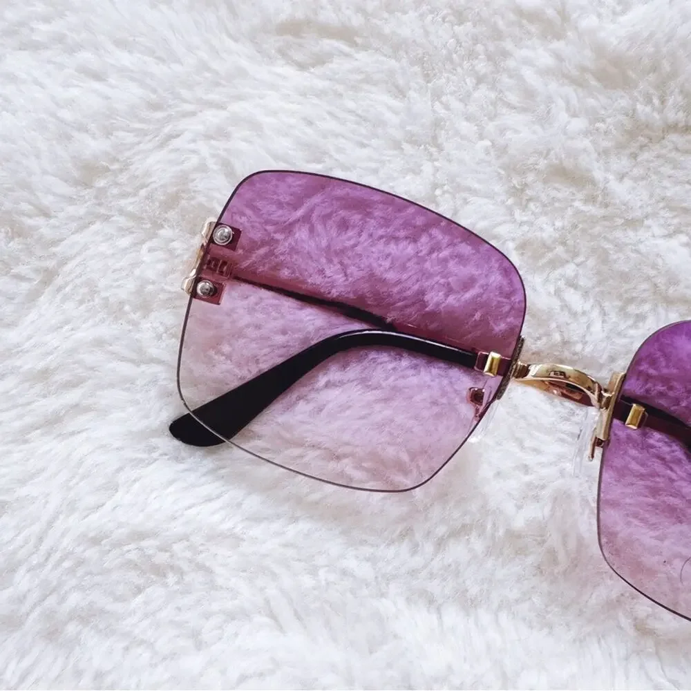 Laurel Clear Purple Rimless Sleek Sunglasses